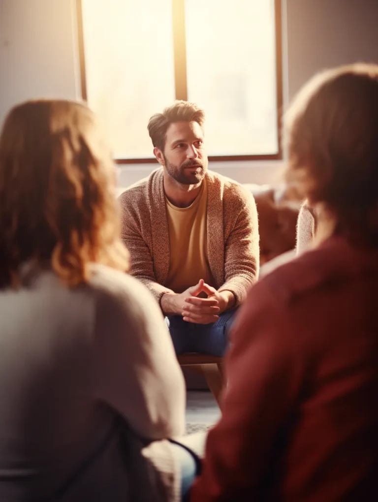 Therapist listening to clients in a group session